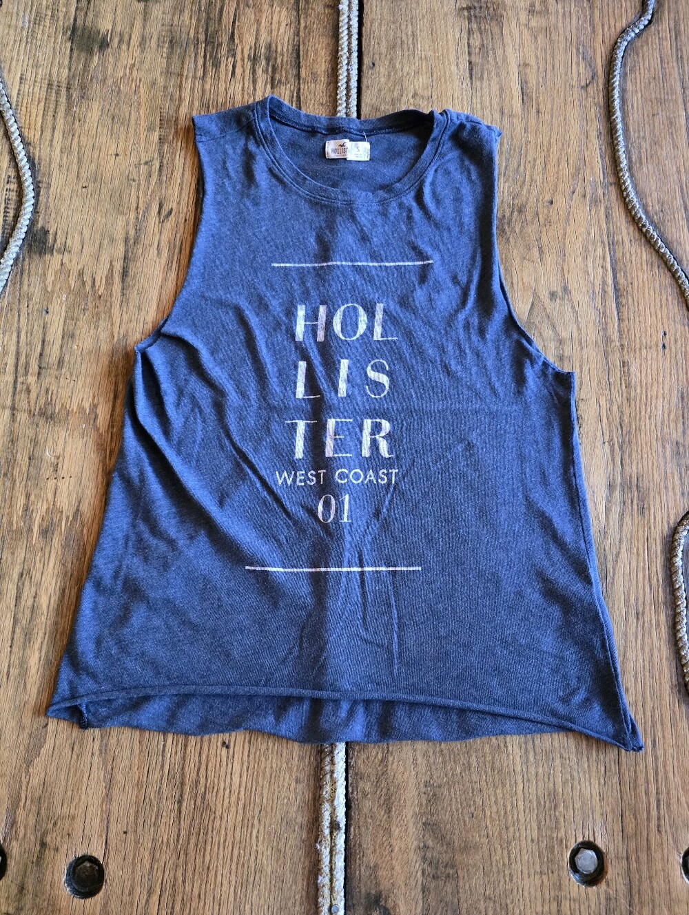 Hollister Navy Graphic Muscle Tank with West Coast Print Womens Small